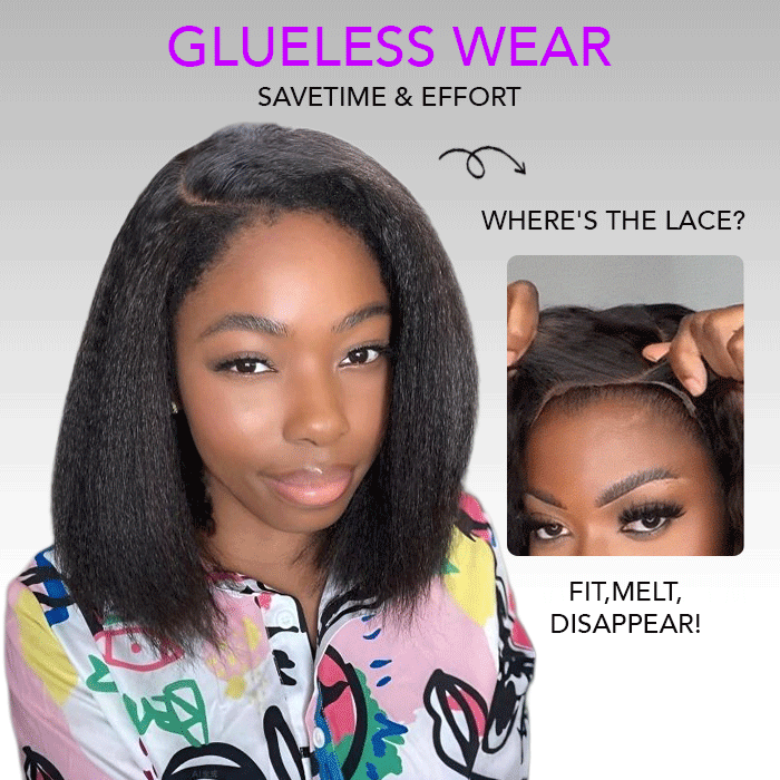 Atikual 4C Edges Hairline Kinky Straight 8×5 Pre-bleached Knots Natural Scalp 220% Density Short Bob Wig