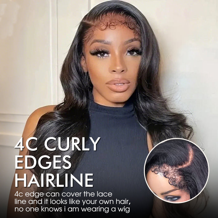 Atikual Natural 4C Edges Curly Baby Hair 13X6 HD Lace Front Human Hair Wigs Body Wave Wigs