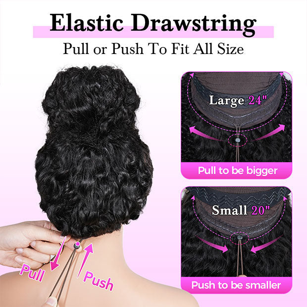 Atikual Pixie Curly Hair Wigs Finger Coiling Curly Human Hair Glueless Wigs Bleached Knots Wear Go Wigs With Drawstring