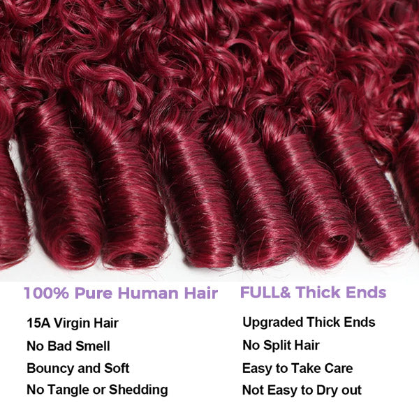 Atikual 99J Burgundy Burmese Curly Crochet Human Hair Micro Ring Loop for Better Scalp Airflow