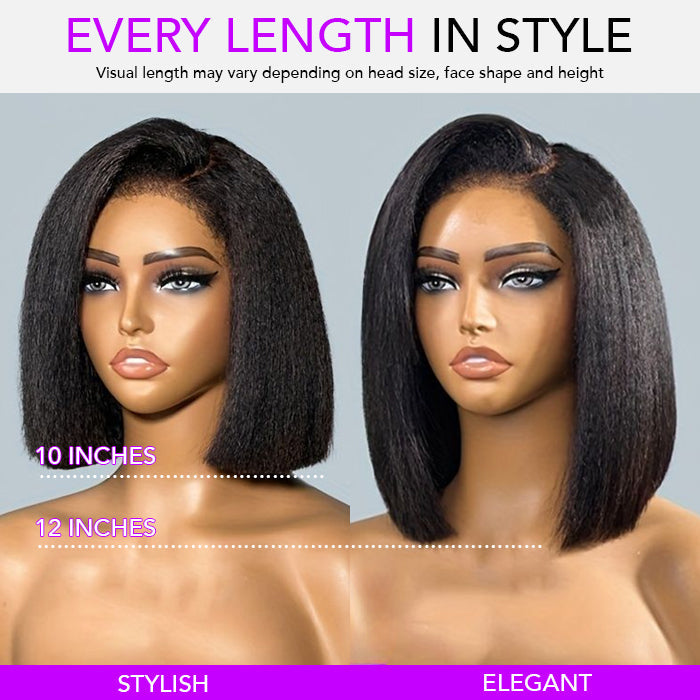 Atikual 4C Edges Hairline Kinky Straight 8×5 Pre-bleached Knots Natural Scalp 220% Density Short Bob Wig