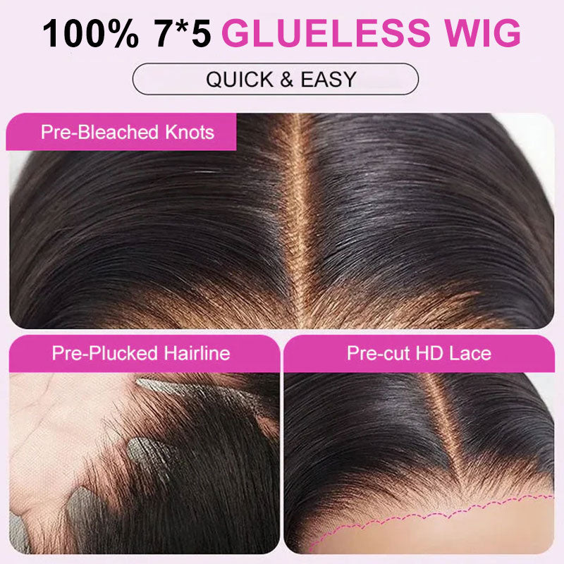 Atikual Sliky Straight Glueless Pre Cut 7X5 HD Lace Wear Go Lace Closure Wigs Human Hair Beginner Friendly