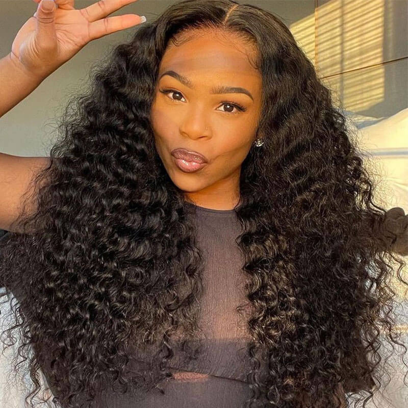 Atikual Deep Wave 13X4 Swise HD Lace Front Wigs Pre Plucked Natural Hairline 100% Human Hair Wig