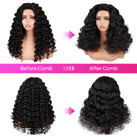 Atikual Pre Wand Curls Kinky Straight Wigs 250% Density 3 In 1 Half Wigs For Beginners Flip Over Human Hair Wig