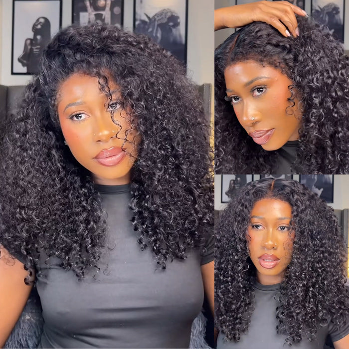 r 4C Edges Hairline Wig Transparent 13x4 HD Lace Pre-Plucked Curly Human Hair Wig with Curly Baby Hair