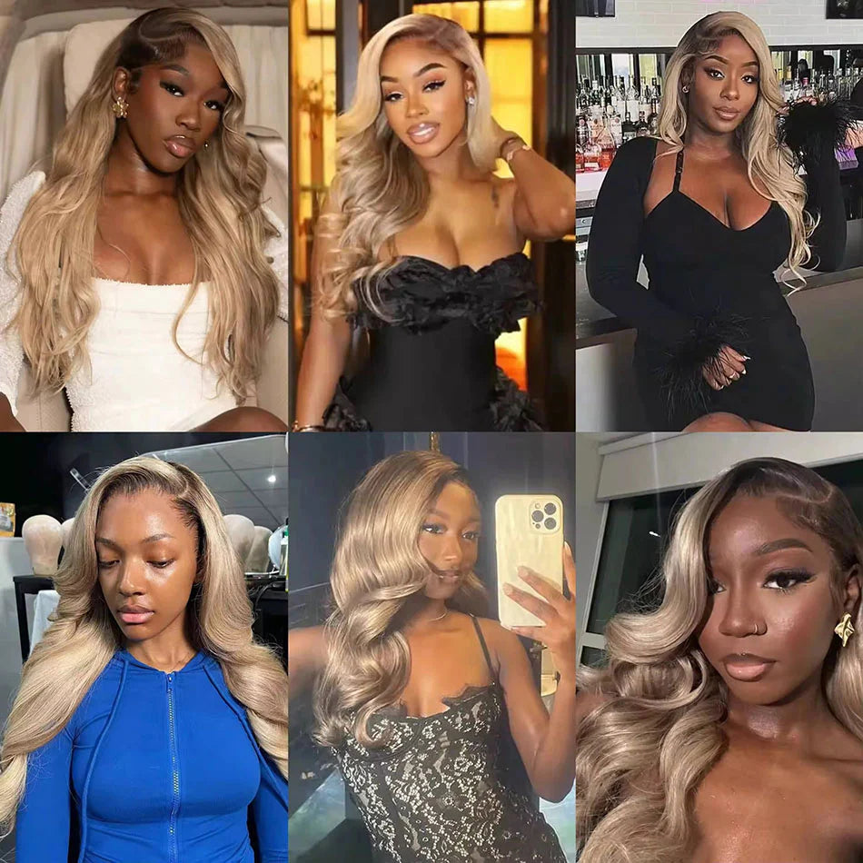 Atikual Professional Toned Ombre Ash Blonde Mixed Dirty Blonde HD Lace Front Human Hair Wigs Glueless Wigs