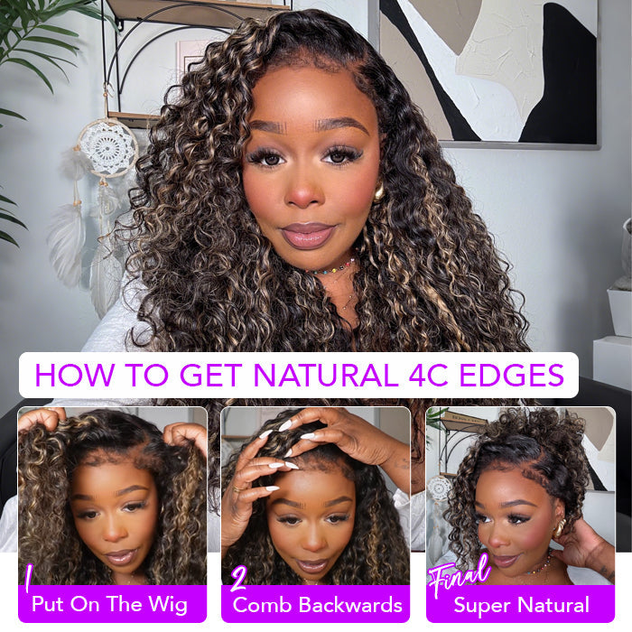 Atikual Affordable 4C Edges Curly Lace Front Wigs Pre-everything Glueless HD Lace Wig Flexi-Fit Drawstring Cap