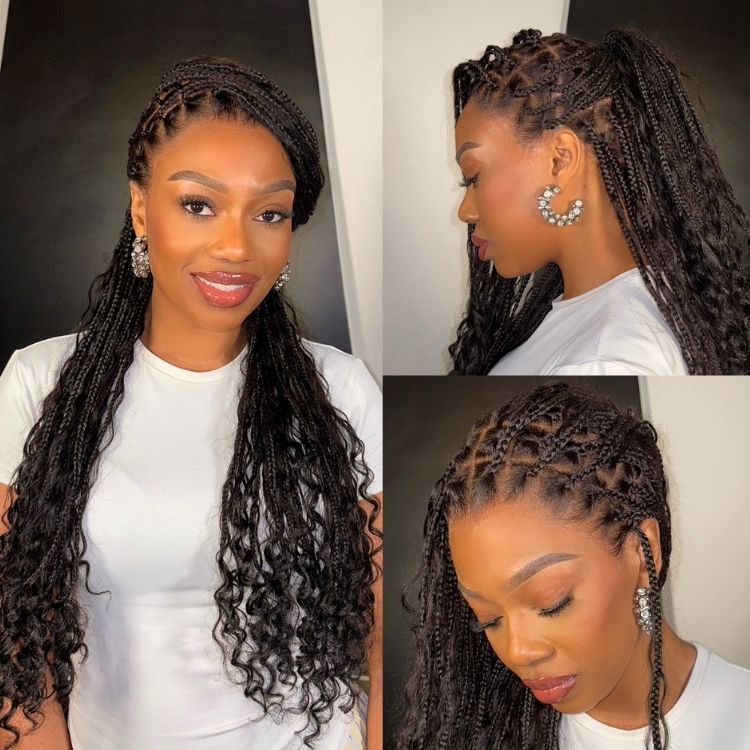 Atikual Water Wave Glueless Boho Braids Lace Wig Human Hair with Invisi Drawstring Cap Pre-Cut Lace Wigs