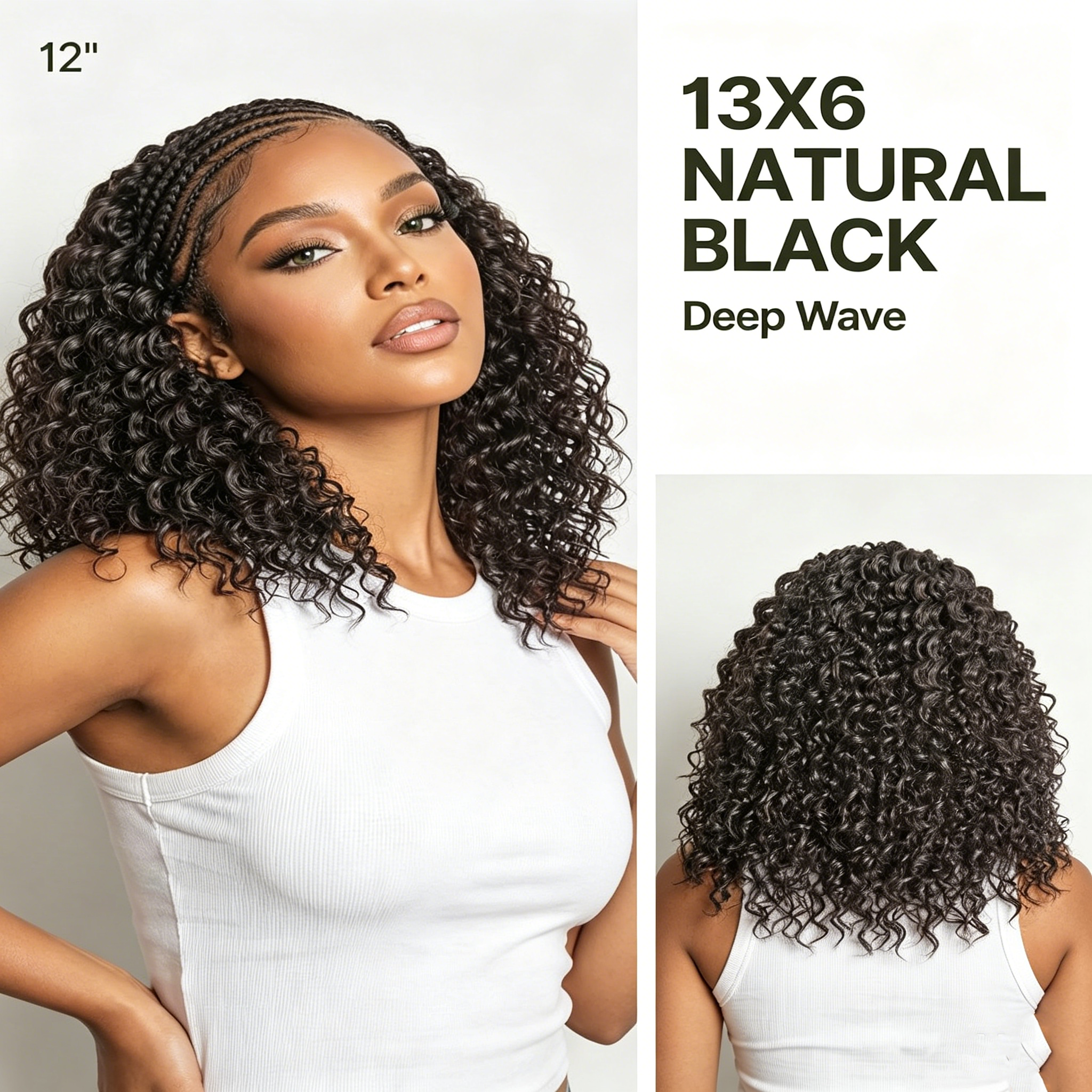 Atikual human hair 13×6 Braided Cornrow Wig —Water Wave Lace Front Wig for Black Women Pre-Cut Lace Wig Natural Look Beginner Friendly