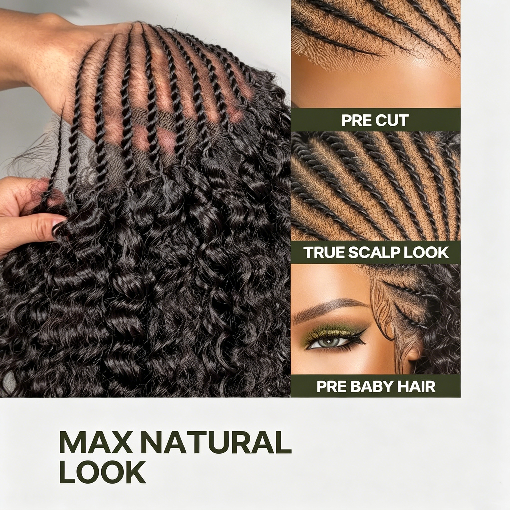 Atikual human hair 13×6 Braided Cornrow Wig —Water Wave Lace Front Wig for Black Women Pre-Cut Lace Wig Natural Look Beginner Friendly