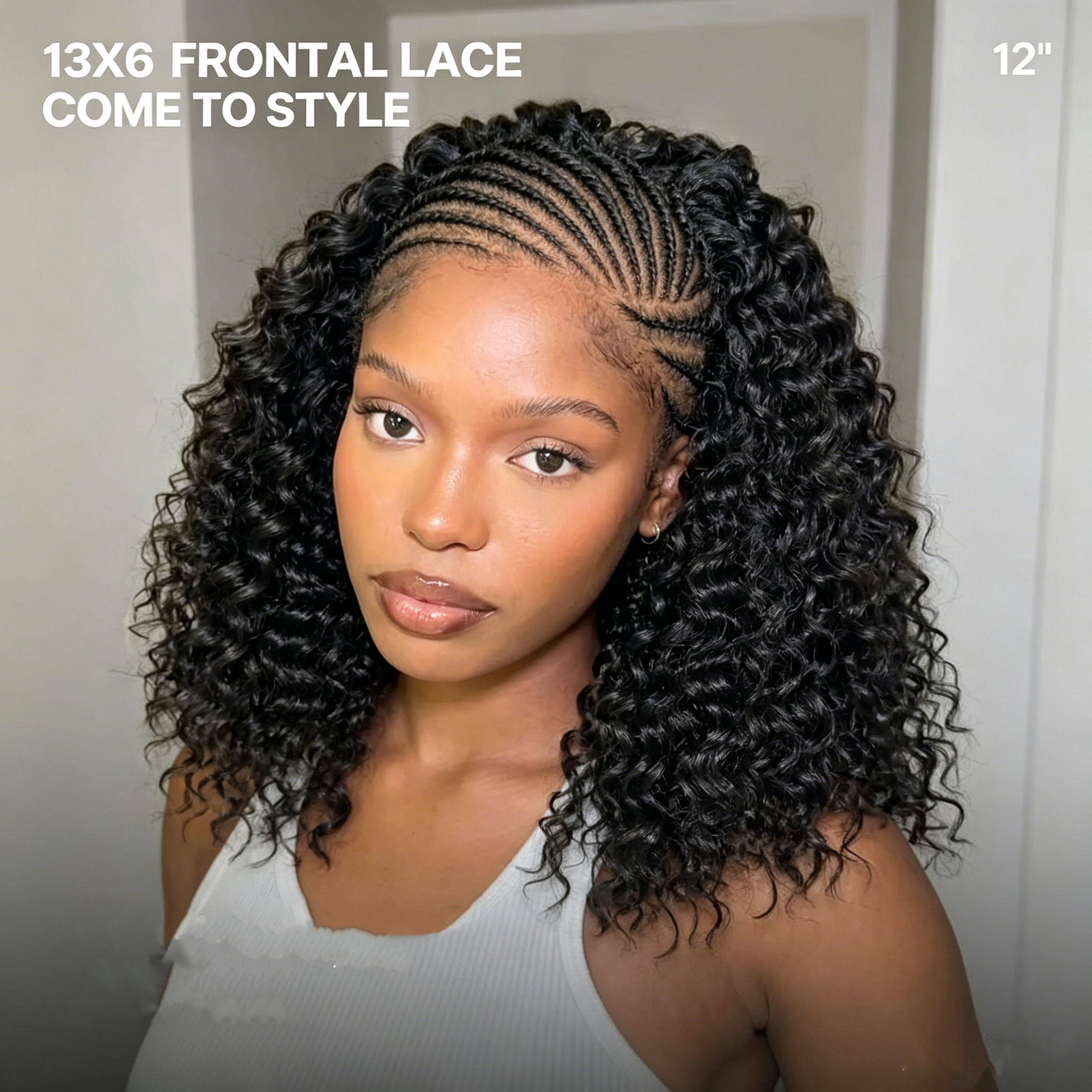 Atikual human hair 13×6 Braided Cornrow Wig —Water Wave Lace Front Wig for Black Women Pre-Cut Lace Wig Natural Look Beginner Friendly