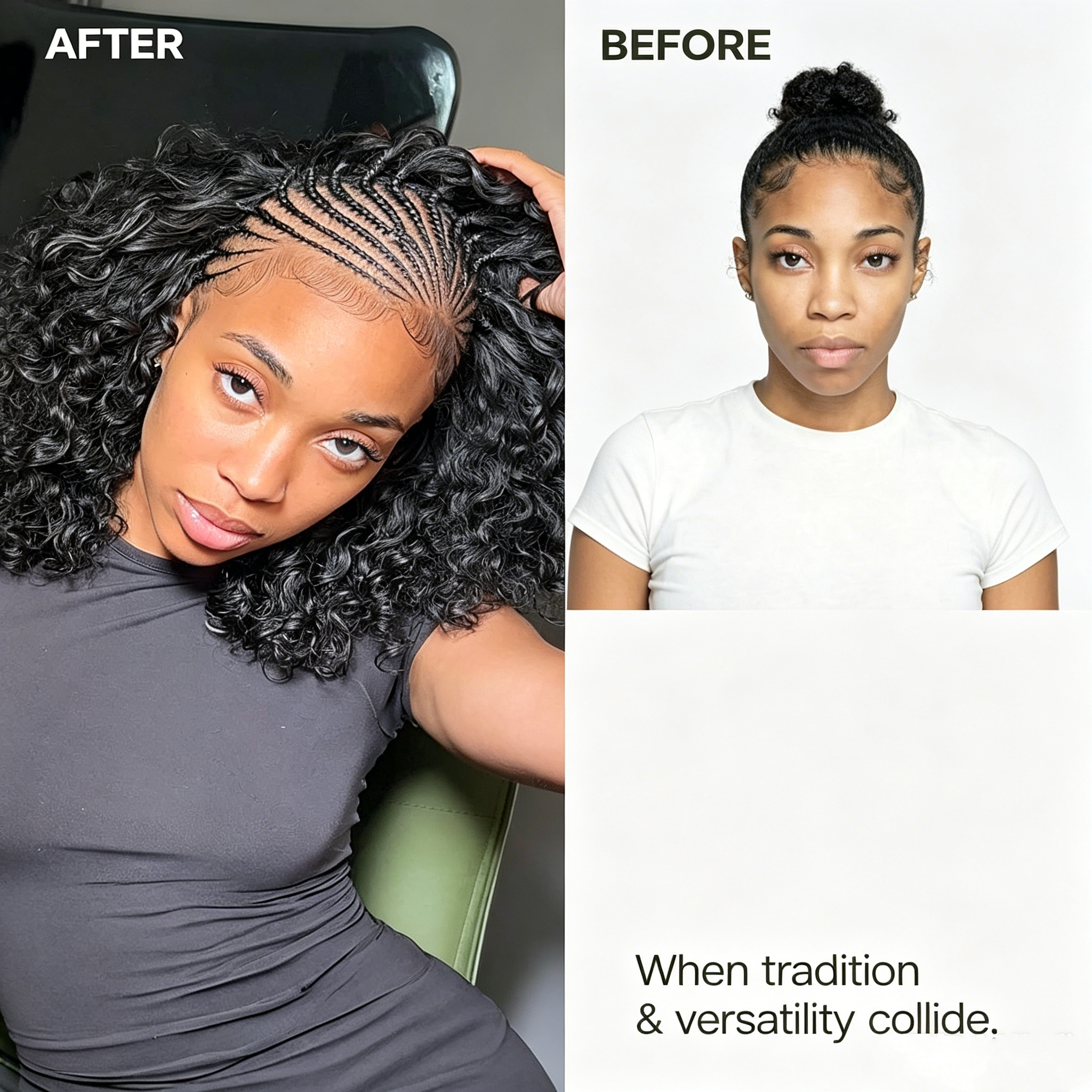 Atikual human hair 13×6 Braided Cornrow Wig —Water Wave Lace Front Wig for Black Women Pre-Cut Lace Wig Natural Look Beginner Friendly