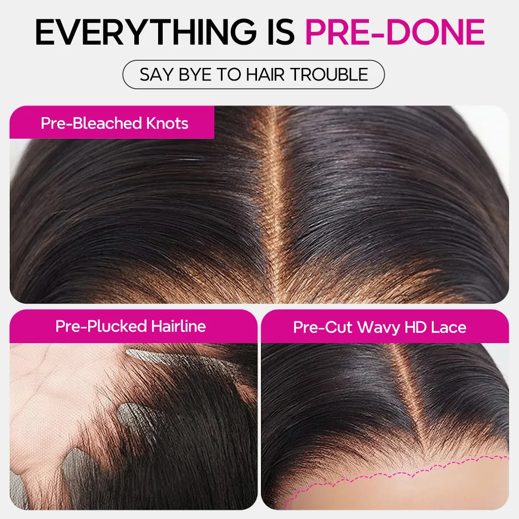 Atikual Highlight Glueless Straight Bob Wig Human Hair 6¡Á5 Pre Cut Lace Wig Bleached Knots