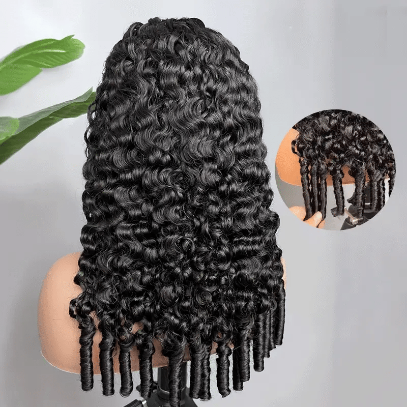 Atikual V Part Burmese Curly Invisi Strap New In Hand Tied 250% Density Wig Human Hair No Leave Out Glueless Wig With Elastic Drawstrings Beginner Friendly
