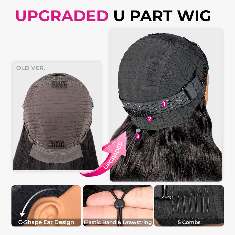 Atikual V Part Straight Wig Human Hair Glueless Wigs Flexible Fit With Drawstring For Beginner Friendly
