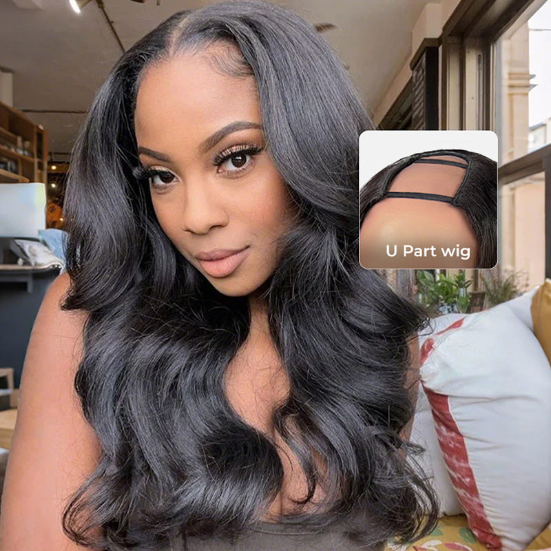 Atikual Body Wave Upart Sew In Wig Human Hair Natural Color Upart Wigs For Women 250% Density Glueless wigs