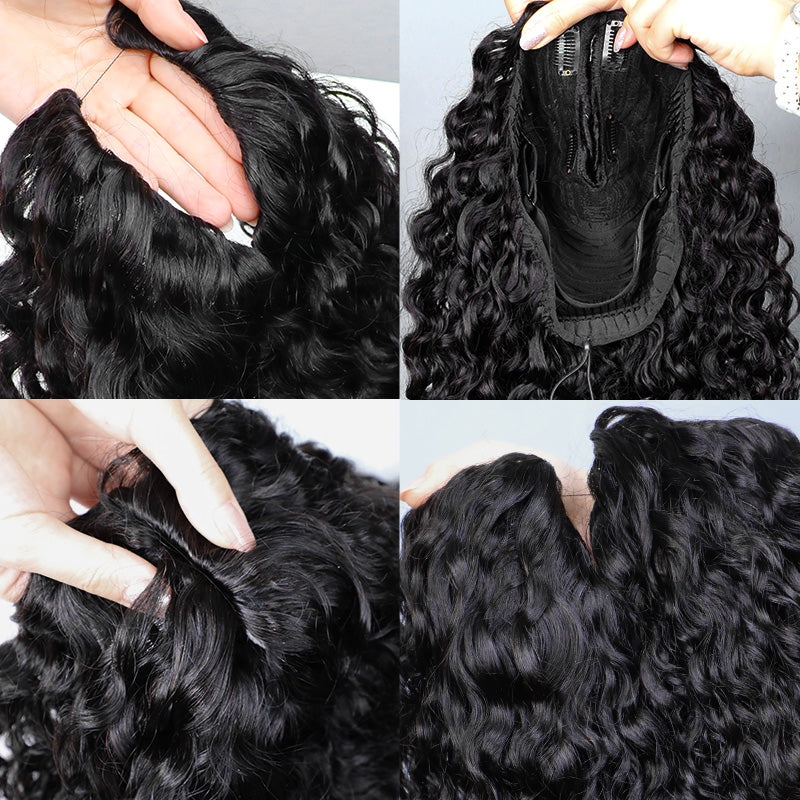 Atikual V Part Burmese Curly Invisi Strap New In Hand Tied 250% Density Wig Human Hair No Leave Out Glueless Wig With Elastic Drawstrings Beginner Friendly