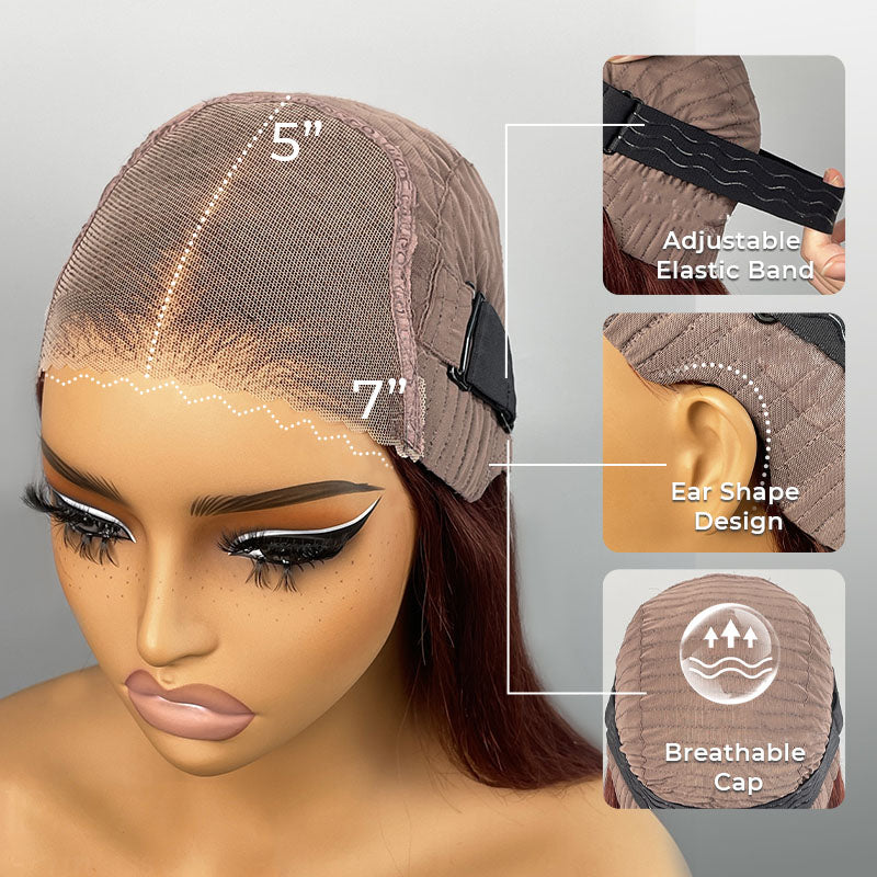 Atikual 7x5 Pre-Cut Lace Glueless Wig Human Hair Reddish Brown Water Wave Preplucked Hairline Ready-to-Wear Wigs