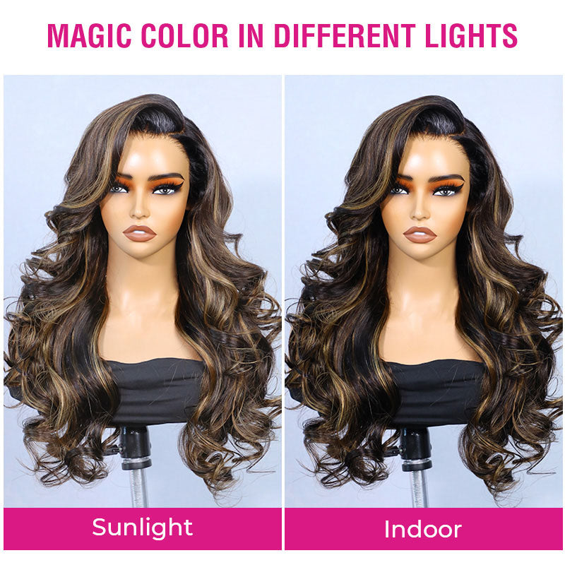 Atikual Pre-Styled Butterfly Cut Layer Brown Balayage Human Hair Wigs Pre Bleached Mini Knots Pre-Cut 7x5 C Part Lace Wig Human Hair