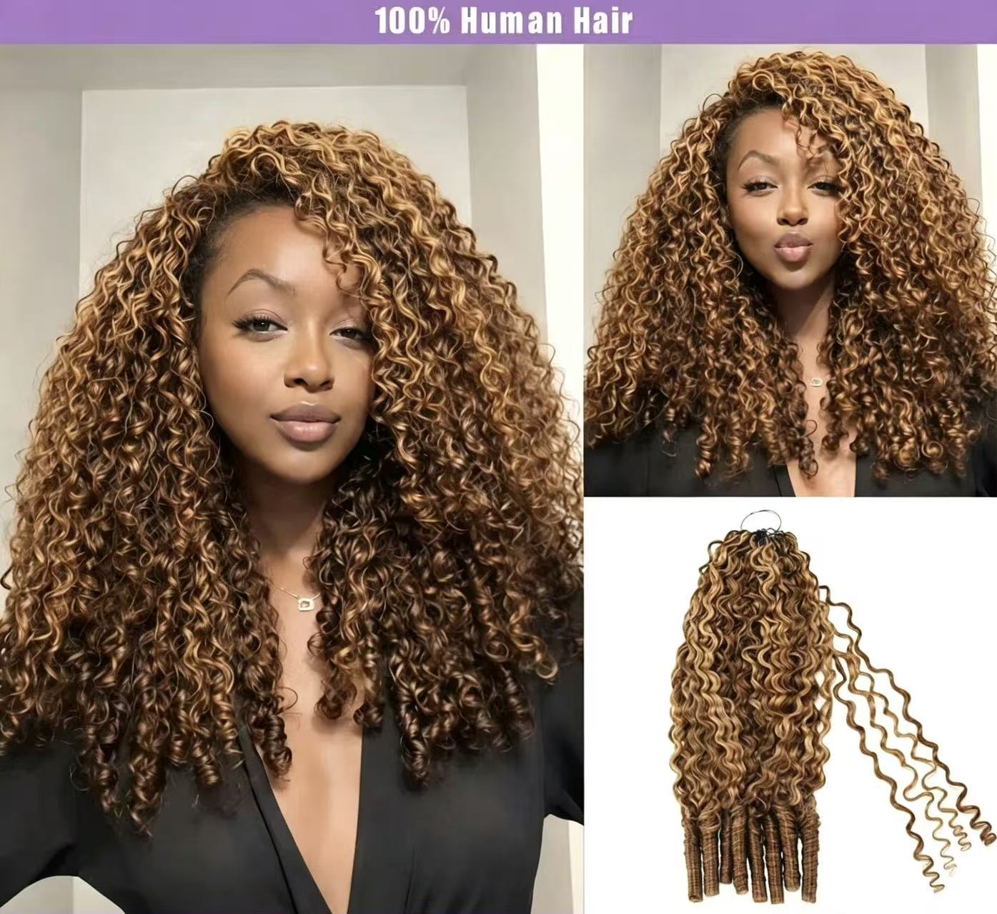 Atikual Highlight 4/27 Burmese Curly Crochet Human Hair with Miracle Knots Easy Install