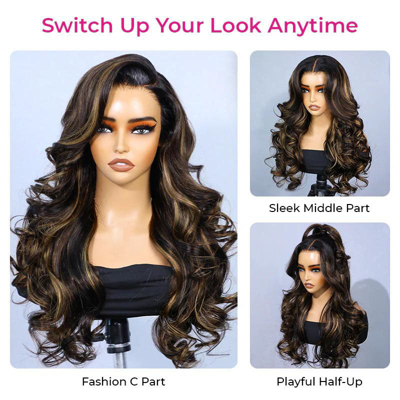 Atikual Pre-Styled Butterfly Cut Layer Brown Balayage Human Hair Wigs Pre Bleached Mini Knots Pre-Cut 7x5 C Part Lace Wig Human Hair