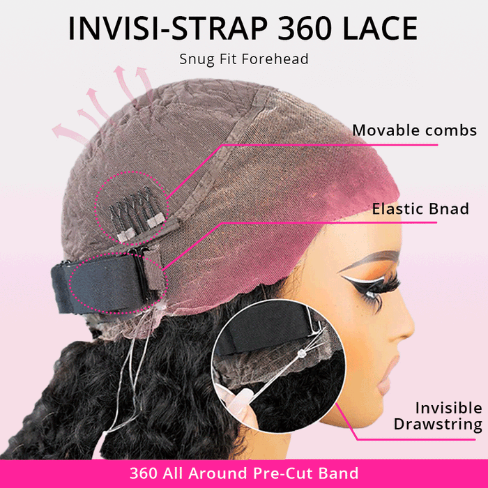 Atikual 360 Lace Kinky Curly Invisi Drawstring Wear Go Wig Pre-Bleached Pre-Cut Lace Glueless Wig Human Hair