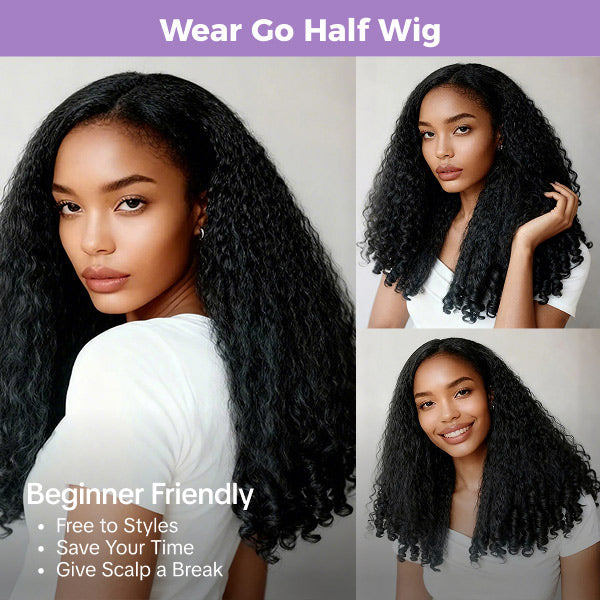 Atikual 3 In 1 Half Wig | Glueless Kinky Straight Burmese Curly Elastic Drawstring Wear Go Half Wig With Yaki Spiral Curls