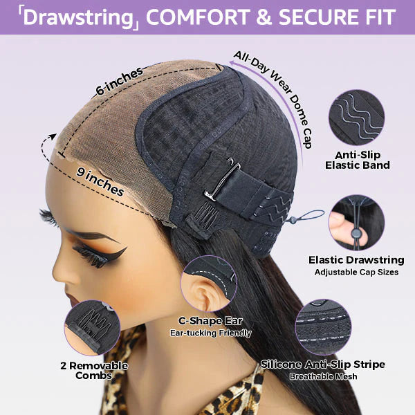 Atikual Glueless Layered Cut Yaki Straight Wear Go Wig 9x6 Pre-Cut T Part Lace Bob Wig Human Hair With Elastic Drawstring
