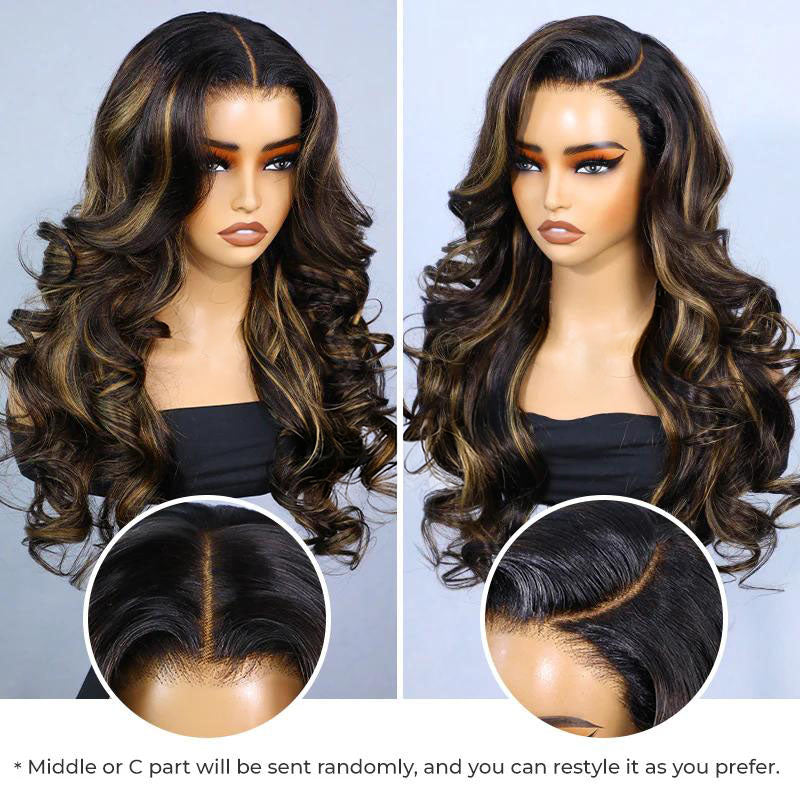Atikual Pre-Styled Butterfly Cut Layer Brown Balayage Human Hair Wigs Pre Bleached Mini Knots Pre-Cut 7x5 C Part Lace Wig Human Hair