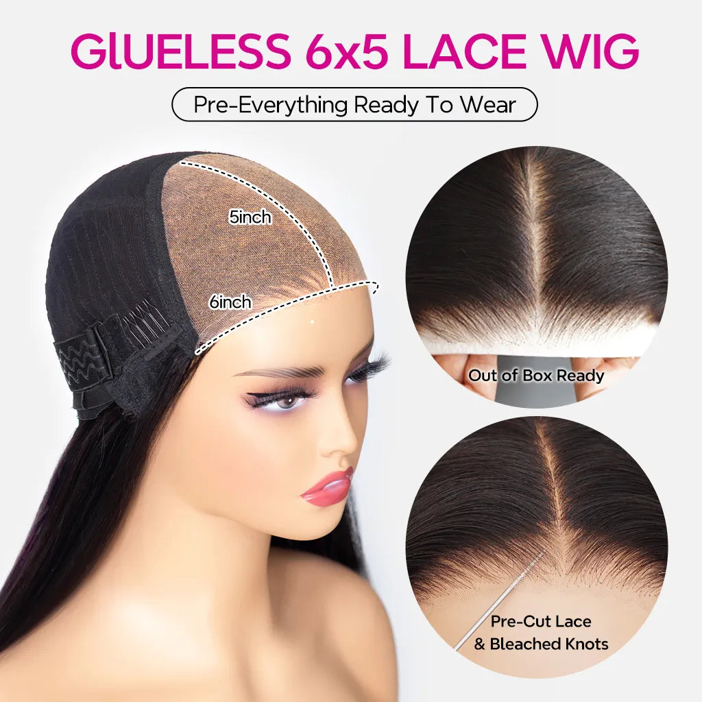 Atikual Highlight Glueless Straight Bob Wig Human Hair 6¡Á5 Pre Cut Lace Wig Bleached Knots