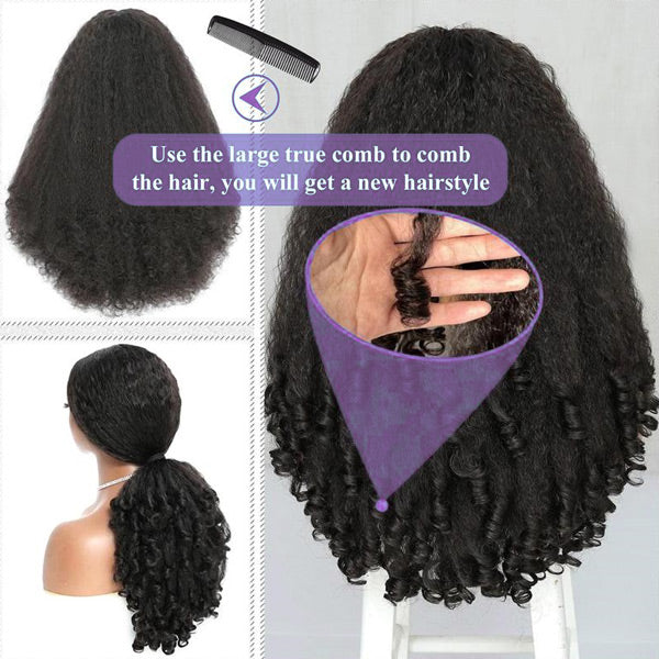Atikual 3 In 1 Half Wig | Glueless Kinky Straight Burmese Curly Elastic Drawstring Wear Go Half Wig With Yaki Spiral Curls