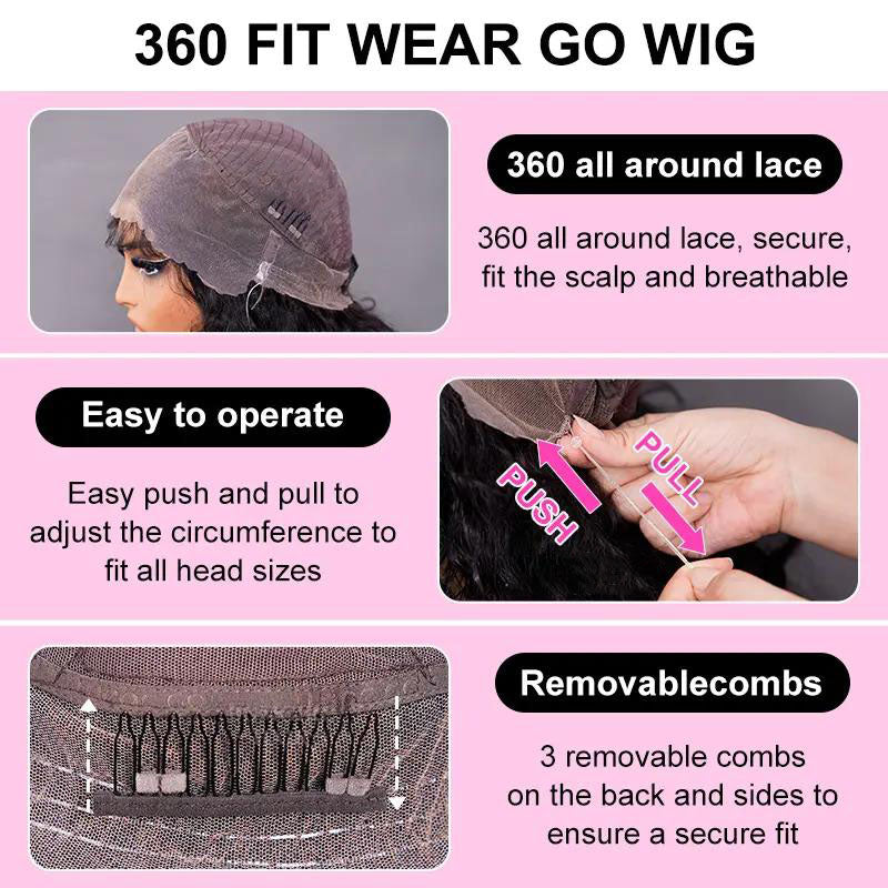 Atikual 360 Lace Kinky Curly Invisi Drawstring Wear Go Wig Pre-Bleached Pre-Cut Lace Glueless Wig Human Hair