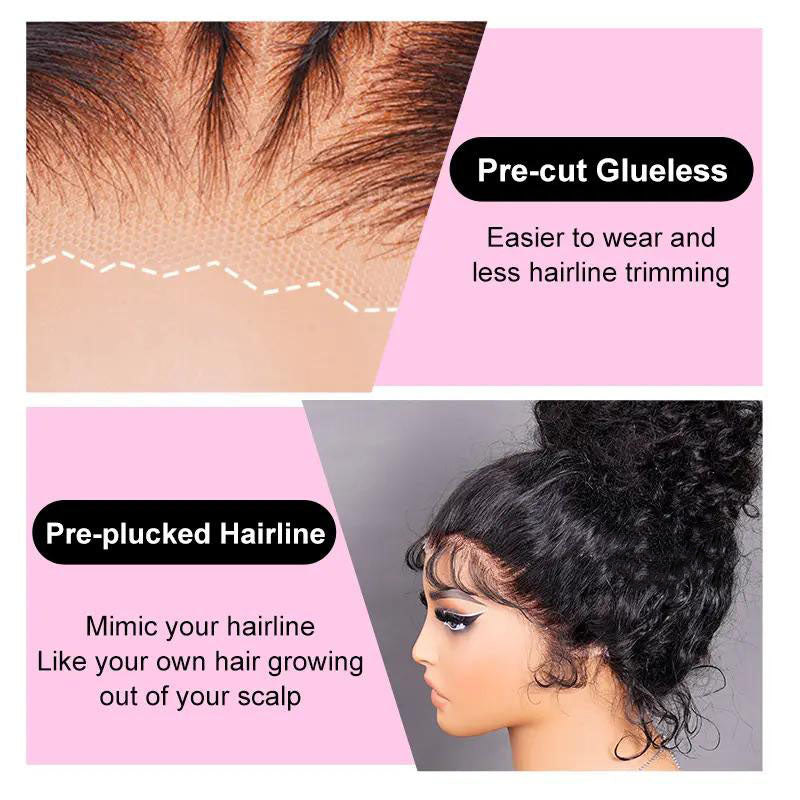 Atikual 360 Lace Kinky Curly Invisi Drawstring Wear Go Wig Pre-Bleached Pre-Cut Lace Glueless Wig Human Hair