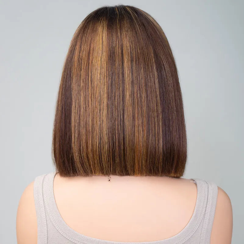 Atikual Highlight Glueless Straight Bob Wig Human Hair 6¡Á5 Pre Cut Lace Wig Bleached Knots