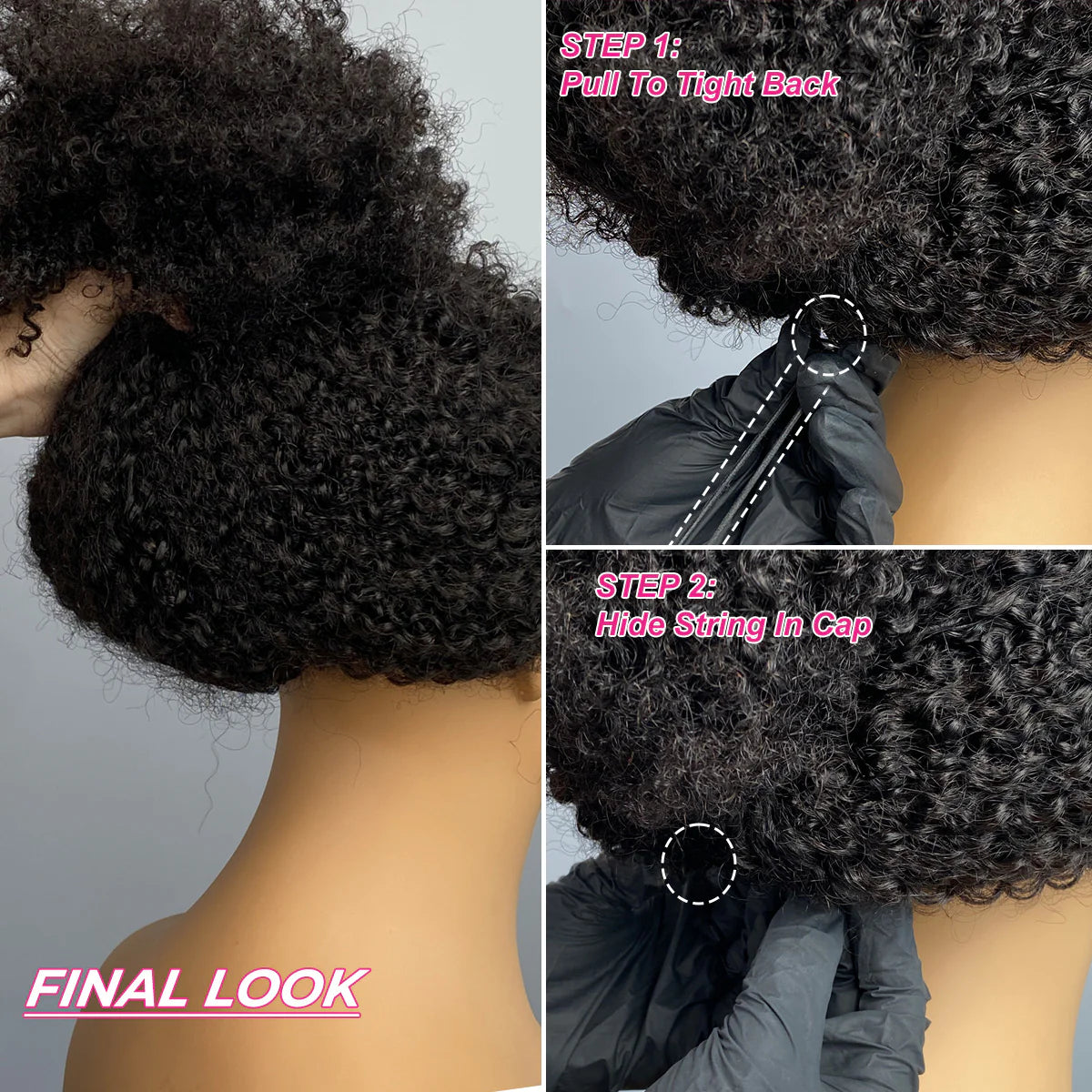 Atikual V Part Burmese Curly Invisi Strap New In Hand Tied 250% Density Wig Human Hair No Leave Out Glueless Wig With Elastic Drawstrings Beginner Friendly