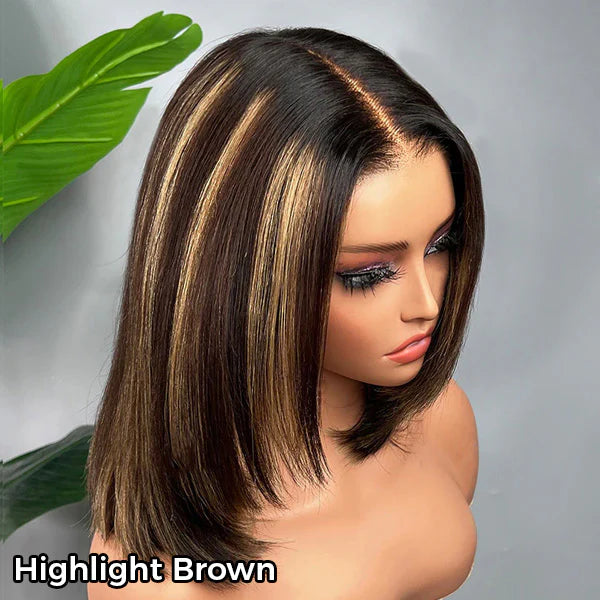 Atikual Glueless Layered Cut Yaki Straight Wear Go Wig 9x6 Pre-Cut T Part Lace Bob Wig Human Hair With Elastic Drawstring