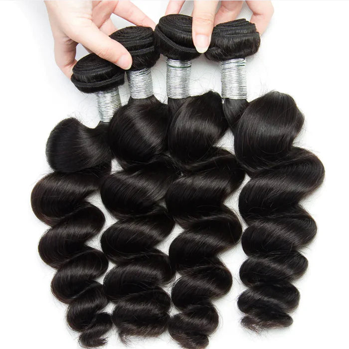 Atikual Brazilian Hair Weave 4 Bundles Loose Wave Hair 100% Remy Hair Brazilian Spring Loose Curly Human Hair
