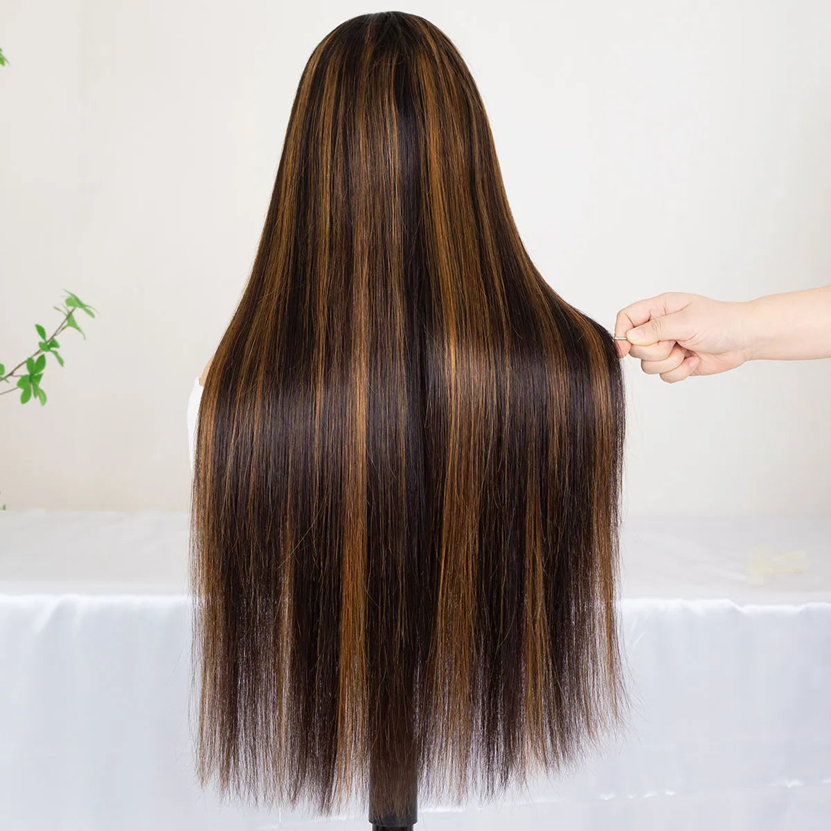 Atikual Honey Brown Highlight Straight Glueless Wig Human Hair 7X5 13X4 Lace Front Wigs With Invisible Drawstring 180% Density