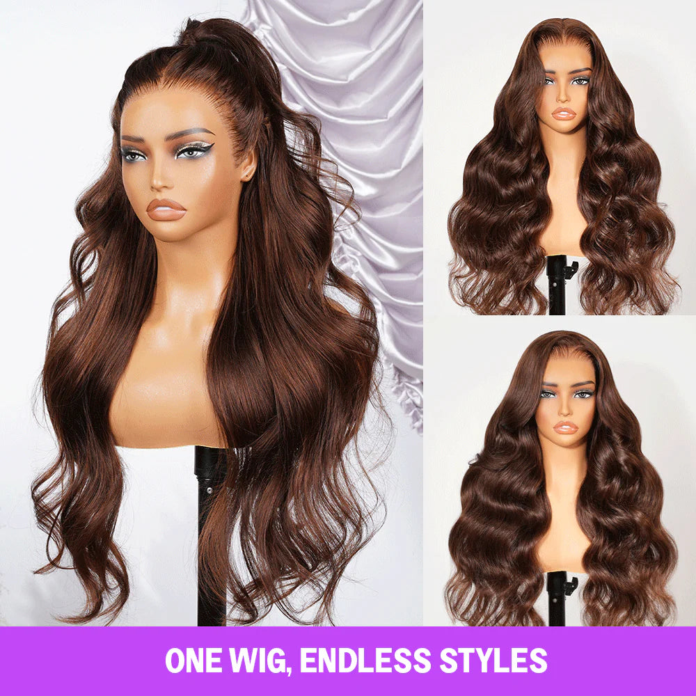 Atikual Chocolate Brown 13X6 Lace Glueless Wigs Body Wave with Drawstring 100% Human Hair Wig