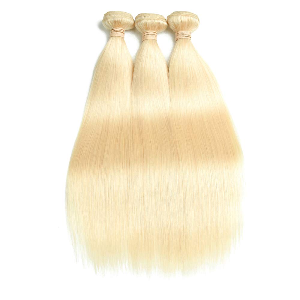 Atikual hair Brazilian Blonde Bundle Hair with Closure 613 blonde Straight 3 bundles with 4x4 lace closure