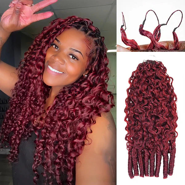 Atikual 99J Burgundy Burmese Curly Crochet Human Hair Micro Ring Loop for Better Scalp Airflow
