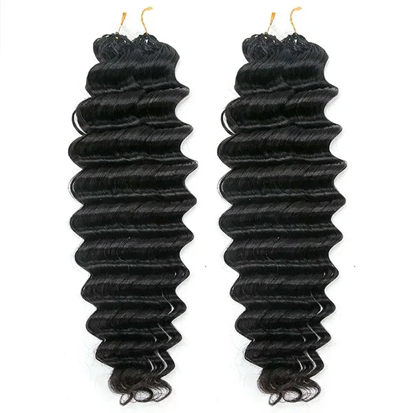 Atikual Deep Wave Soft Seamless Crochet Hair Natural Black Human Hair Extension for Black Women Hair