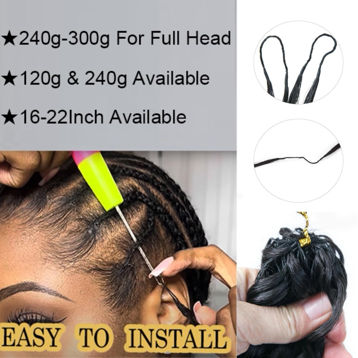 Atikual Deep Wave Soft Seamless Crochet Hair Natural Black Human Hair Extension for Black Women Hair