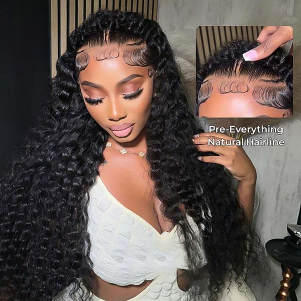 Atikual Pre Braided Glueless Wig Deep Wave 13x4 Lace Front Wigs Human Hair