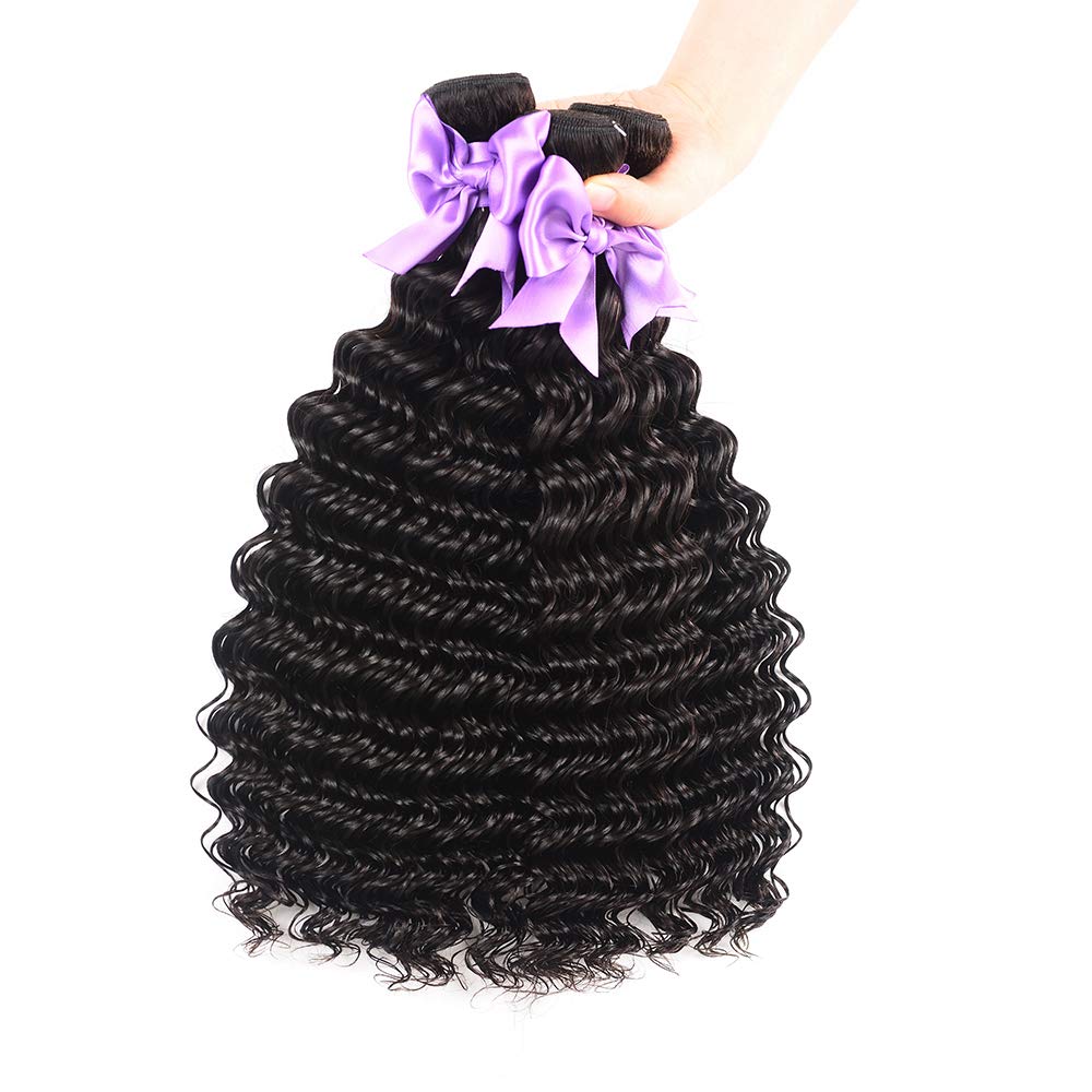 Atikual Brazilian Deep Wave With Frontal Hair 3 Bundles With 13x4 Lace Frontal Deep Curly 100% Virgin Human Hair