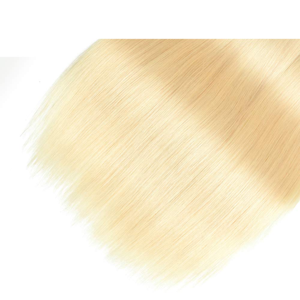 Atikual hair Brazilian Blonde Bundle Hair with Closure 613 blonde Straight 3 bundles with 4x4 lace closure