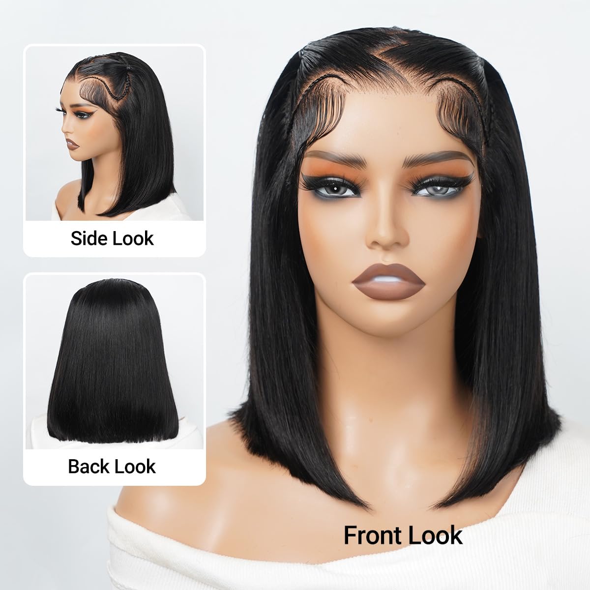 Atikual Short Bob Wig Human Hair 13x4 Lace Front Braided Wigs Straight Wear And Go Glueless