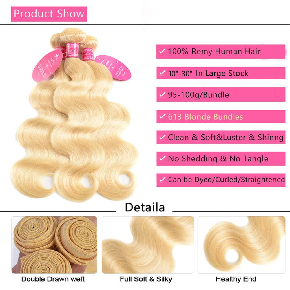 Atikual Hair Brazilian Blonde Bundle Hair With 13x4 Lace Frontal 613 Color Blonde Body Wave 3 Bundles with Frontal Human Hair
