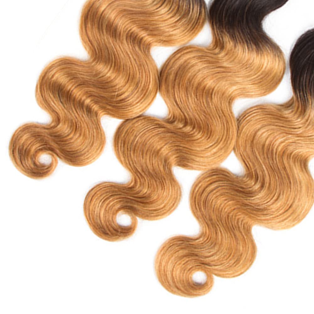 Atikual 1b/27 Human Hair Bundles Ombre Blonde Body Wave Bundle Brazilian Virgin Remy Hair 3 Bundles Double Weft Hair Weave