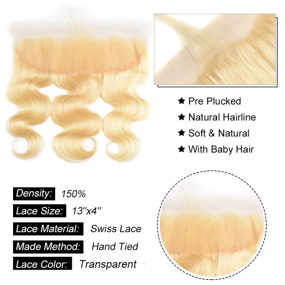 Atikual Hair Brazilian Blonde Bundle Hair With 13x4 Lace Frontal 613 Color Blonde Body Wave 3 Bundles with Frontal Human Hair